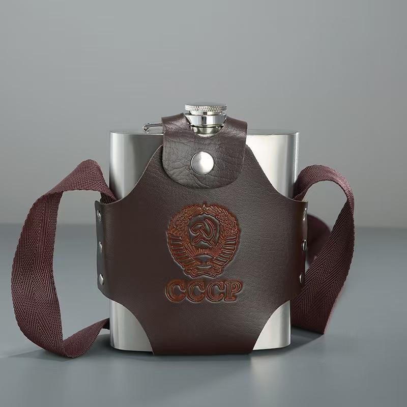 

304 Stainless Steel Thickened Hip Flask - 1, 3, 5, 10 Jin Capacity - Russian Flat Design, Portable Outdoor Water Bottle