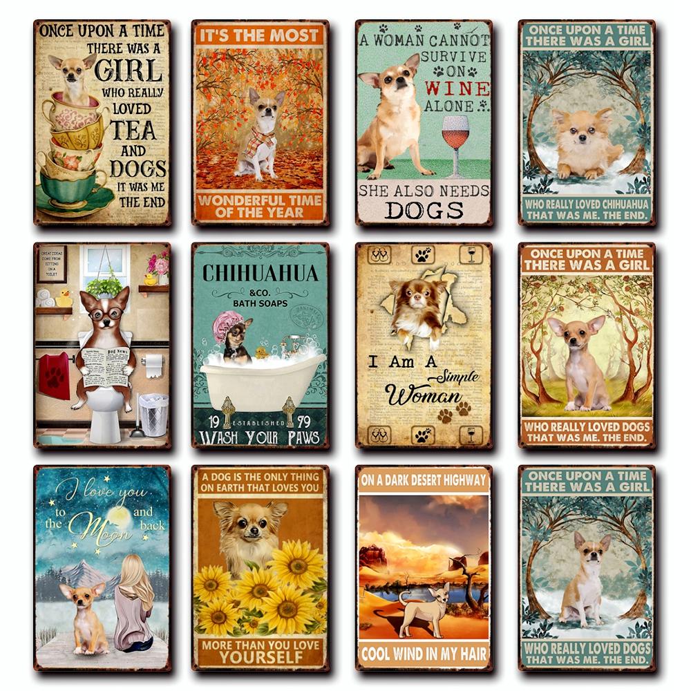 [ Wellcraft ] Chien Chihuahua Animal de Compagnie Sous la Douche Vin Bain Boutique Art Métal Étain Panneau Mur Poster Peinture Fer Pub D-04 20*30 CM