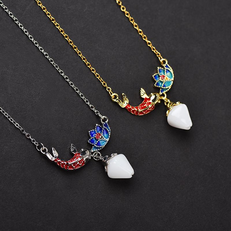 Floral Design Exquisite Koi Lotus Pendant Necklace For Women In Gold And Colors Silver