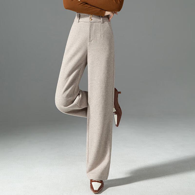 Fanzhen Women's High-Waist Wide-Leg Wool Blend Trousers