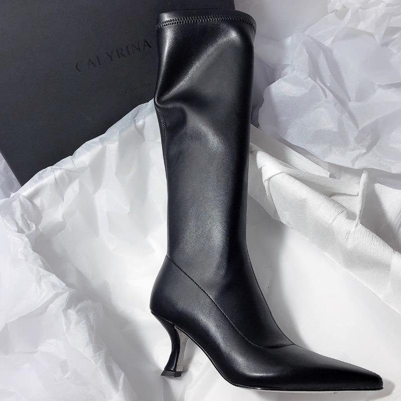 Fashion Pointed Toe High Boots Women Shoes Sexy Party Knee High Heels Chelsea Boots Dress Brand Motorcycle Woman Pumps Zapatos Mujer