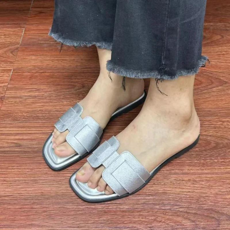 Fashion 2025 Causal Women Slippers Flat Bottom Beach Shoes for Ladies Trend Brand Design Summer Outside Big Size Open Toe Female Slides