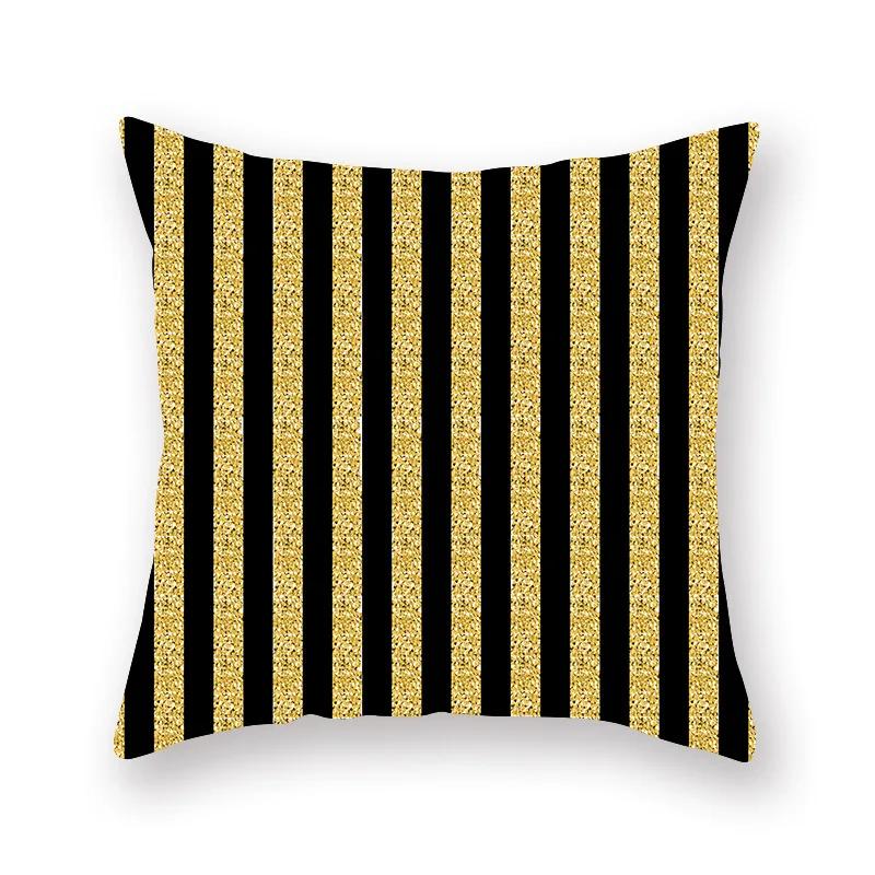 Decorative Throw Pillows Case Polyester Black Gold Geoetric Wave Cushion Cover For Sofa Home Car Bedroom 45X45Cm