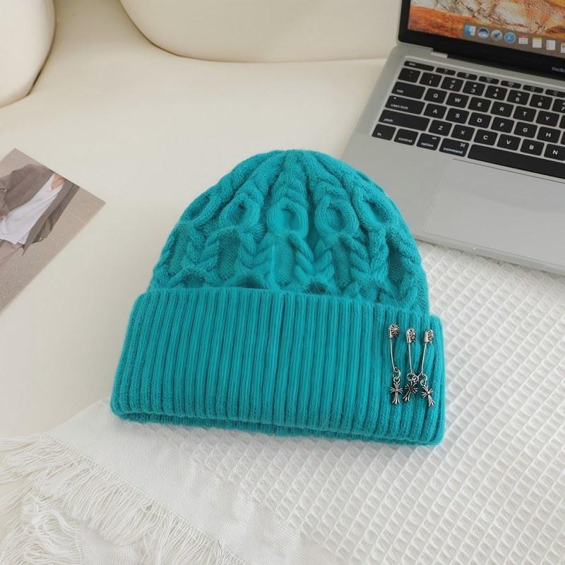 

New Autumn and Winter Korean Style Pin Wool Hat for Women Cute Sweet Knitted Pullover Hat Warm Windproof Cold Hat One Size