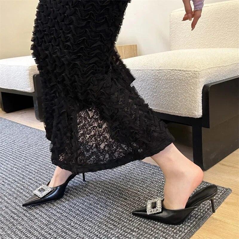 Eilyken/весенние женские тапочки с кристаллами и пряжкой на тонком каблуке — фото 11