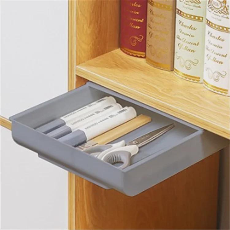 Under-Table Hidden Drawer: Dustproof Sticky Plastic Pull-Out Storage Box for Desktop Sundries
