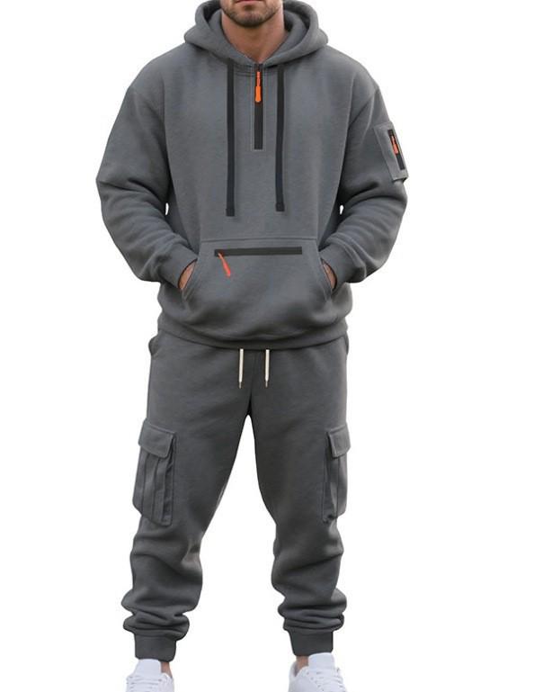 Set Felpa con Mezza Zip Casual da Uomo e Pantaloni della Tuta Multitasche 2025