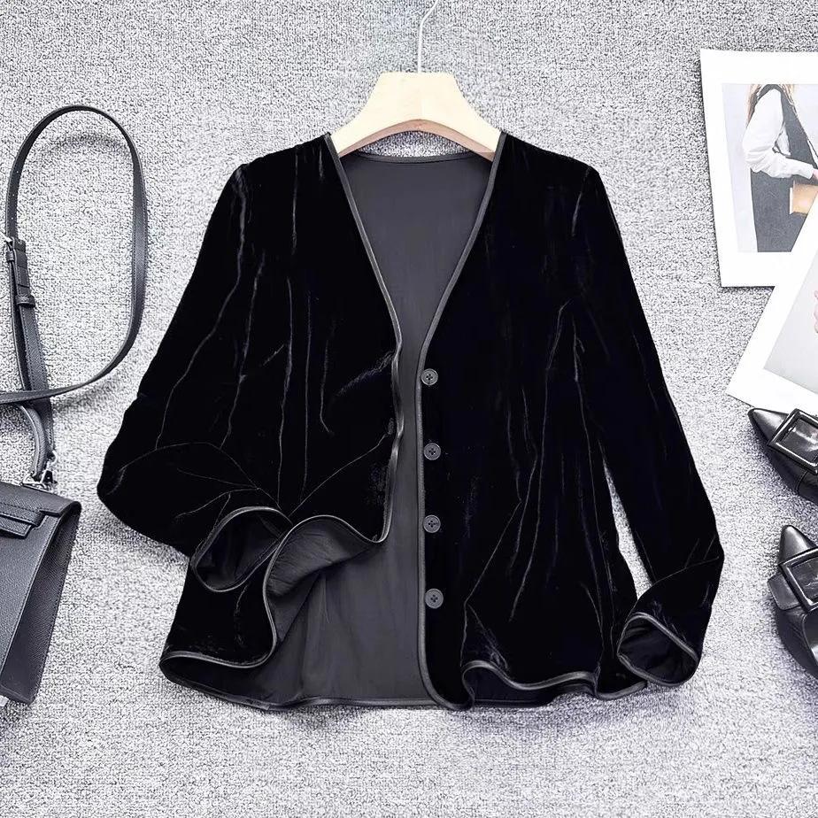 

Женский осенний повседневный кардиган-жакет оверсайз с подшитым краем, простой и льстящий фигуре XS чёрный