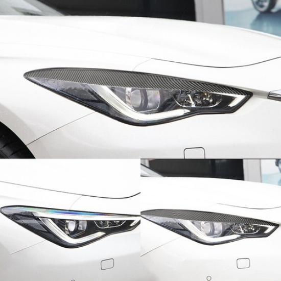 2Pcs Carbon Fiber Headlight Eyelid Cover Eyebrow Trim For Infiniti Q50 2014-