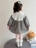 Spring Plaid Patchwork Dress with Sweet Lace Collar for Girls