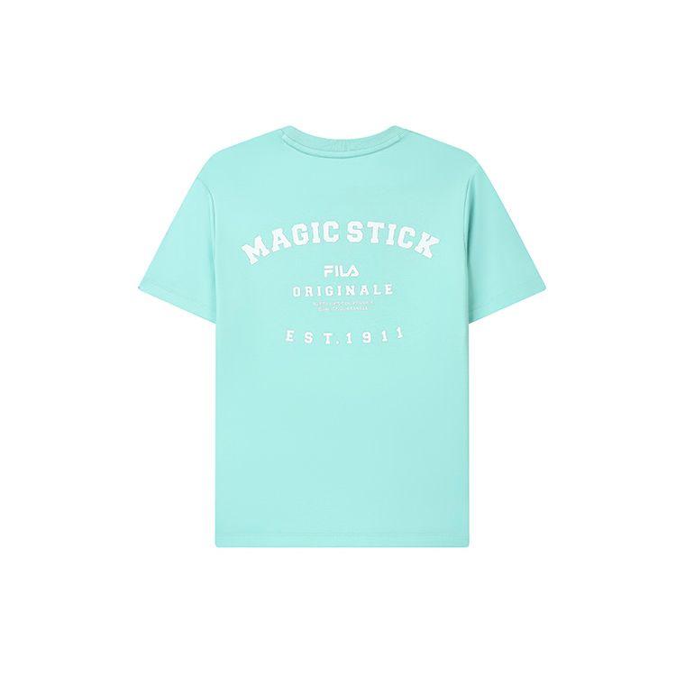 Fila Logo Print Solid Color Round Neck Casual Short Sleeve T-Shirt Women Tops Youth-Green F11W329111F-TQ