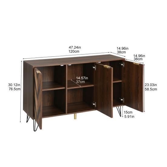 Sideboard, Exclusive Sideboard with Three Doors, Stylish Details, And Generous Storage Space. Door Made of Solid Wood Veneer, Concave And Convex Feel.