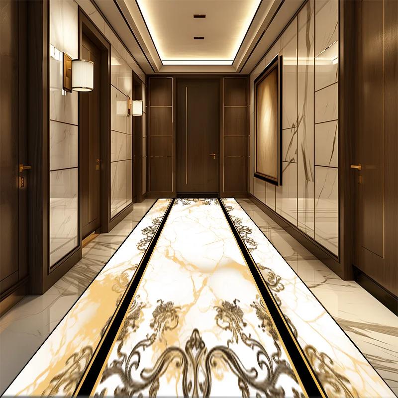 Luxuriöser Gold Flur Teppich Rutschfest Waschbar Läufer Durchgang Weicher Teppich Außen Gang Die Lange Diele Matte Anpassbar