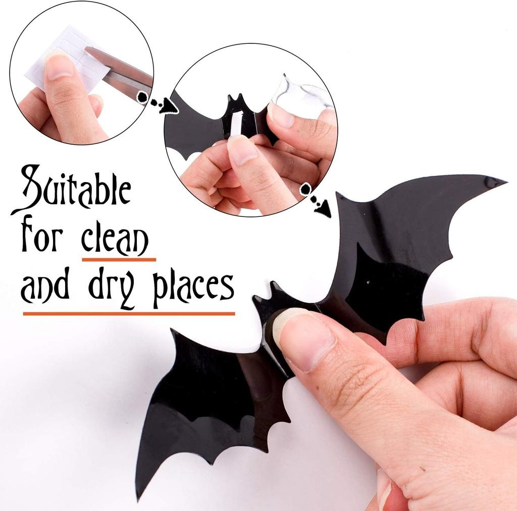 12Pcs Black Bat 3D Wall Stickers For Home Room Decoration Party Door And Window Halloween Supplies Decor Hanging Christmas Decor
