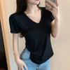 Summer V-neck Short-sleeved T-shirt Women's Solid Color Slim-fitting and Thin Design Sense Niche Spice Girl Style Bottoming Shirt Thin Top
