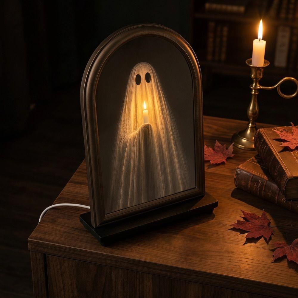 LED Glowing Ghost Mirror Battery Powered Halloween Ghost Mirror Indoor Outdoor