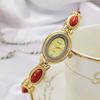 Faux Gemstone Bracelet Watch Ladies Vintage Oval Dial Wristwatch Elegant Quartz Watch Gift for Her Girlfriend Mom Wife