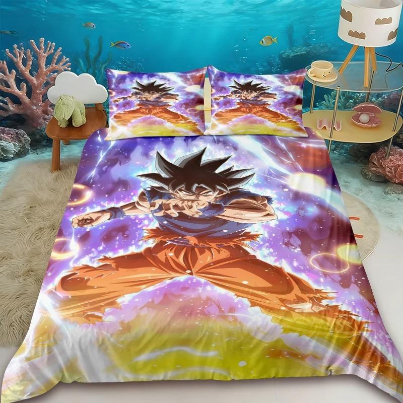 Goku Dragon Ball Duvet Cover Set Cartoon Bedding Set with 1/2 Pillowcase Double Queen King Size Bedroom Decor Birthday Gifts