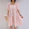 Pregnant Women Spring and Summer Sweet Square Neck Bubble Sleeves High Waist Thin Loose Girlfriends Dress