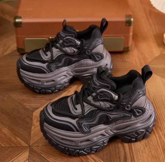 Women’s Chunky Platform Sneakers 9cm Hidden Wedge Heel Lightweight Casual Dad Shoes 2025 Fall Fashion Comfortable Trainers