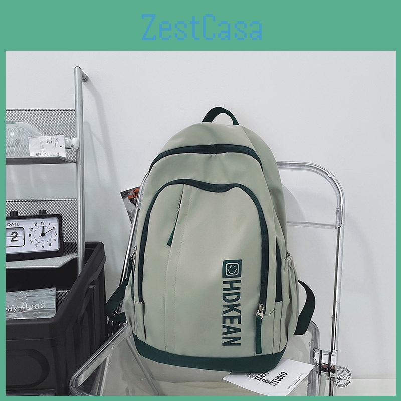 Blocked Color Simple Letter Smiley Face Print Student Large Backpack Capacity