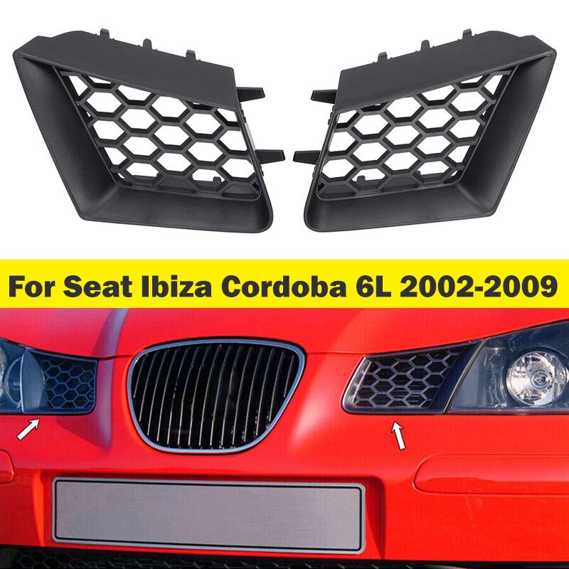1 Par Bil Framstötfångare Övre Grill Ersättning Vänster Höger Matt Svart För Seat Ibiza Cordoba Typ 6L 2002 2003 2004 2005-2009
