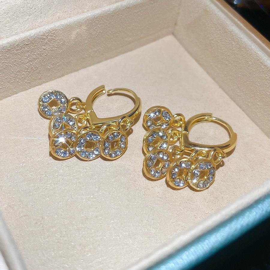 Silver Needle New Chinese Simple Diamond-encrusted Lucky Bag Fringed Earrings, Earrings, Exquisite Versatile Earrings