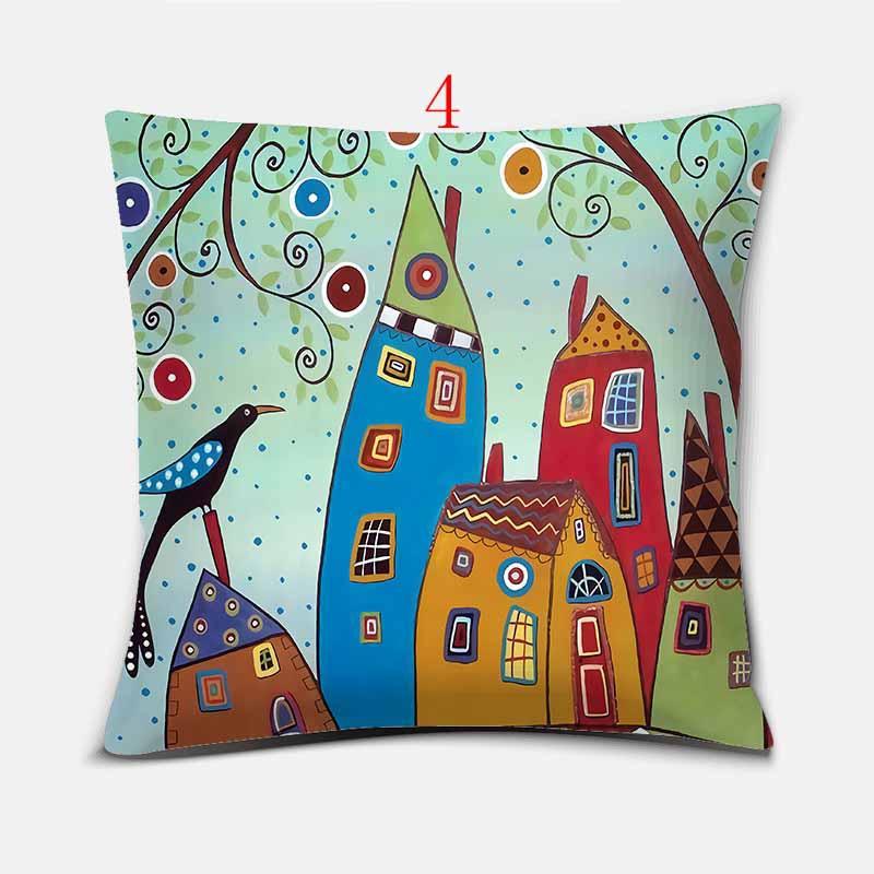 Cartoon Tree Graffiti Print Pattern Cushion Cover Home Living Room Sofa Decoration Square Pillow 45*45Cm