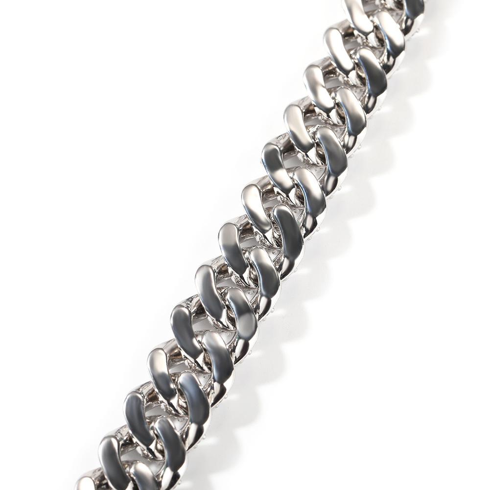 Hip-hop Bracelet Niche High-end Men's Box Buckle Copper Inlaid Zircon Silver 18mm Cuban Chain Bracelet.