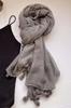 Gray Scarf with Fringes - 180X90 , Cotton with Polyester