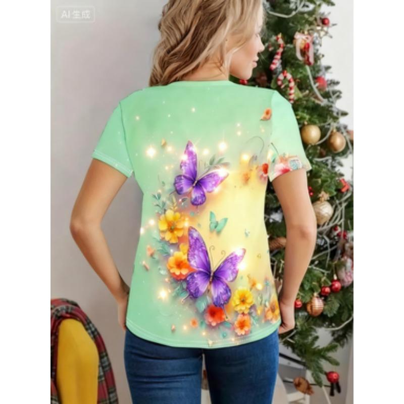 

Женская футболка с коротким рукавом большого размера с 3D-принтом бабочек, свободная и повседневная, мягкая, удобная и дышащая, для занятий спортом на открытом воздухе 6XL