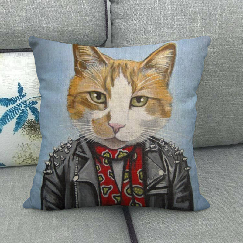Cartoon Cat Pattern Series Super Soft Cotton and Linen Material Pillow Cover for Home Sofa Decoration Pillow Cover