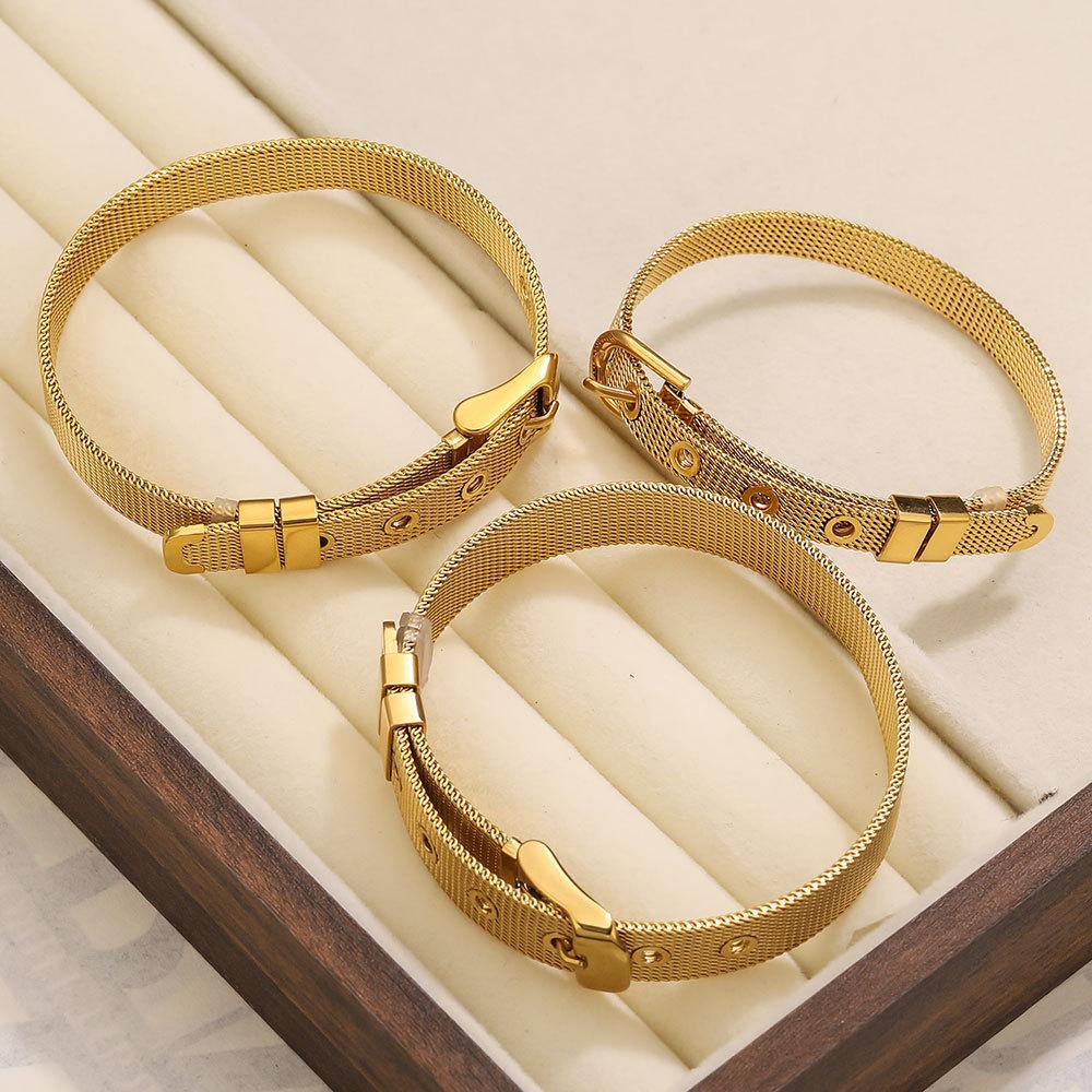 Exquisite Mesh Strap Polished Buckle Adjustable Strap K Jewelry Bracelet
