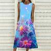 Ladies Oversized Sleeveless Crew Neck Dress Delicate Clustered Wild Flowers Loose Mid Length Dress