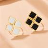 DIEYURO 316L Stainless Steel Gold Colour Radiant Pearl Flower Rhombus Ring For Women Fashion New Finger Ring Jewelry Gift Party