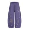 Mens Fleece Wide Leg Pants Star Print Streetwear Sweatpants Loose Fit Winter Trousers