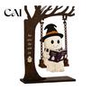 Halloween Celebration Accessories Funny Swing Ornament, Witch/Skeleton/Mummy/Pumpkin Ghost Sitting on Reusable Theme Props Reading Book Figurine