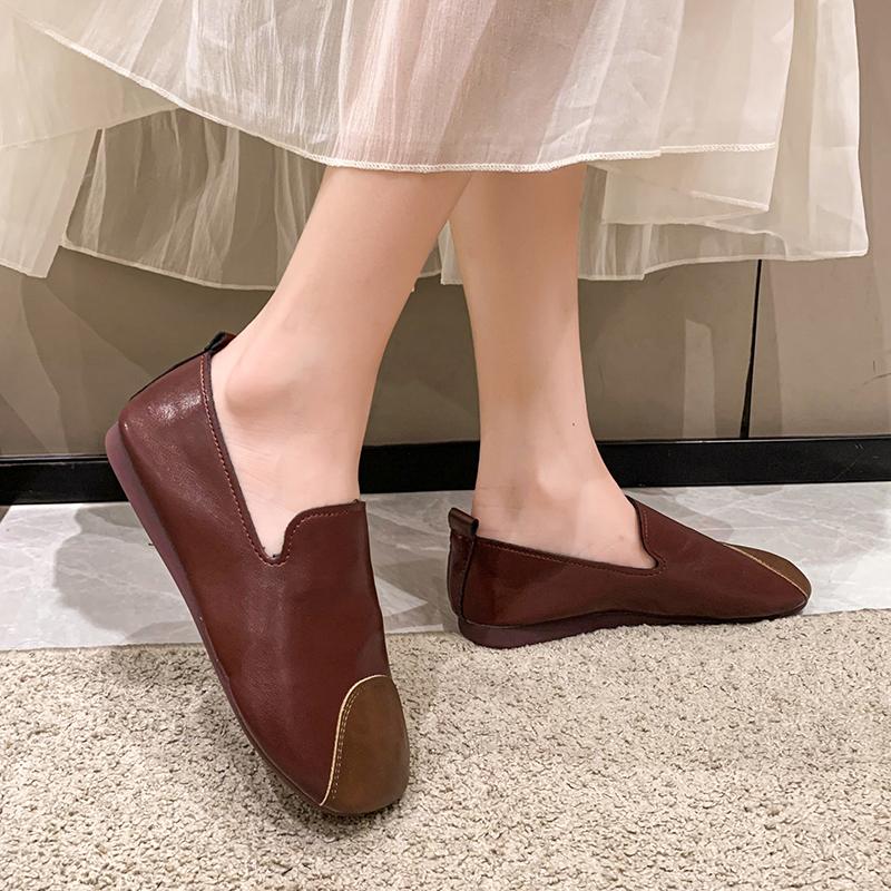 

Мода 2024 Осень Новые женские модные туфли с круглым носком, универсальные однотонные мокасины без застежек 40 вино красного