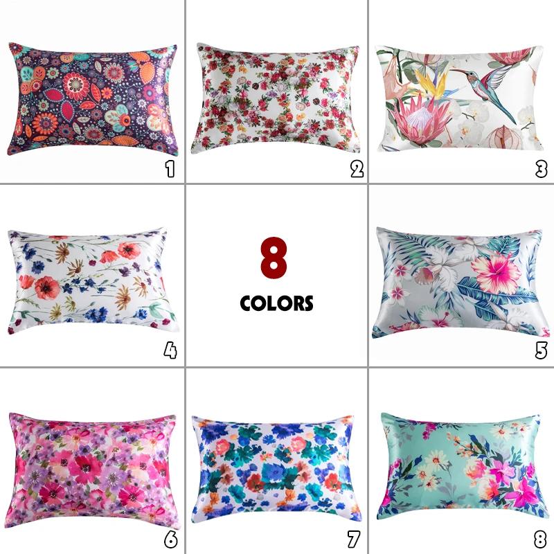 1 Pcs Silky Satin Body Pillow Case Long Bedding Pillow Cover Emulation Silk Floral Printing Pillowcase King Queen Size