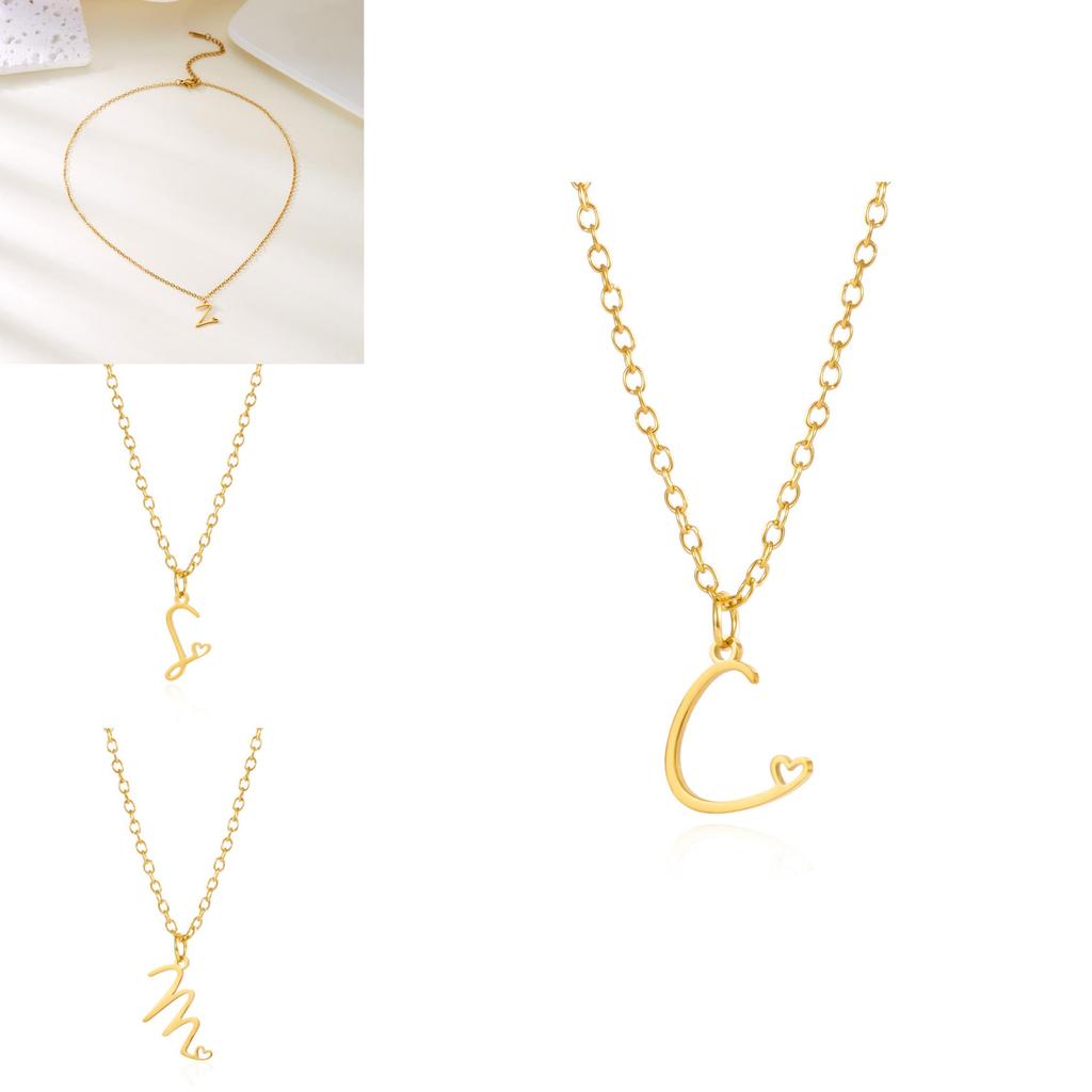 Halskette mit Anhänger in Herzform aus Edelstahl, goldfarben, mit Buchstaben, für Damen, Modeschmuck