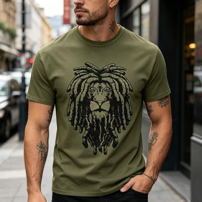 Rastafarian Lion of Judah Dreadlocks Print Tshirt Unisex Summer Hip Hop Streetwear Crew Neck Cotton Blend Tee