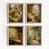 Vintage Rural Cottage Landscape Flower Plant Poster Print Canvas  Wall Art for English Living Room Home Decor Mural