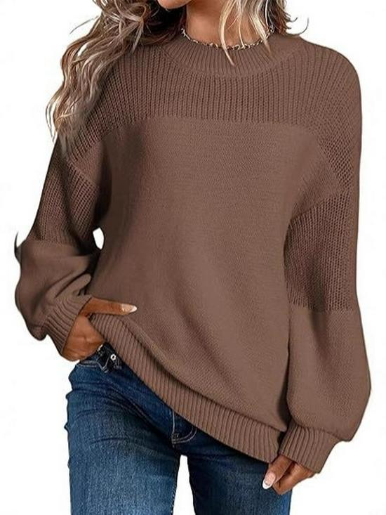 Women's Lantern Sleeve Round Neck Pullover Sweater