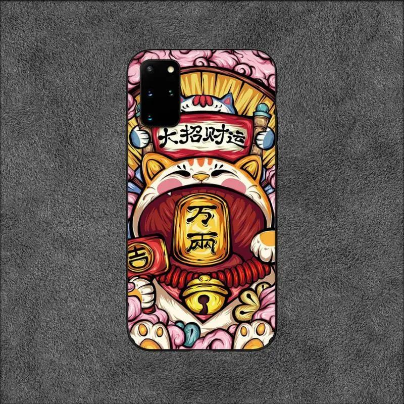 Elements of Chinese Style Lucky Money Cat Phone Case For Samsung Galaxy S10 S20 S21 Note10 20Plus Ultra Shell