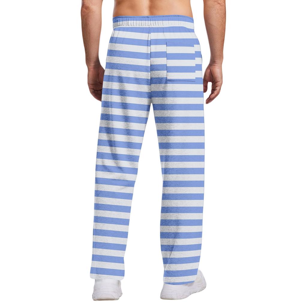 Men's Casual Pants With Pockets | Stripe Checkered Printed, Loose Straight Leg, Elastic Waist With Drawstring For Daily & Casual Wear