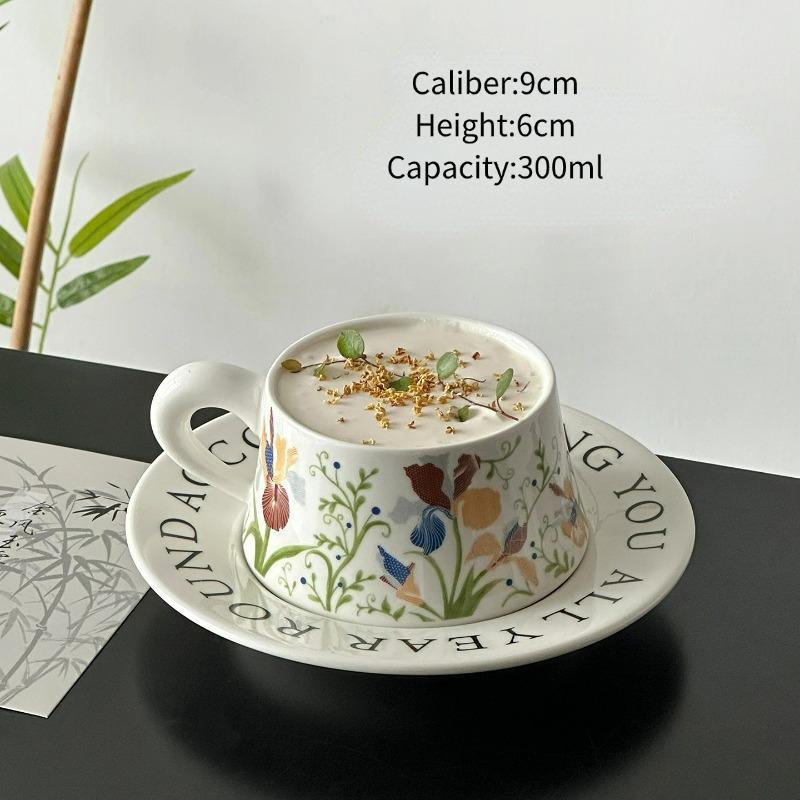 Iris Coffee Cup with Saucer Creative Macaron Ceramic Cup Set Stylish Unique Latte Coffee Mug Sets Office Cups Mugs 300ml