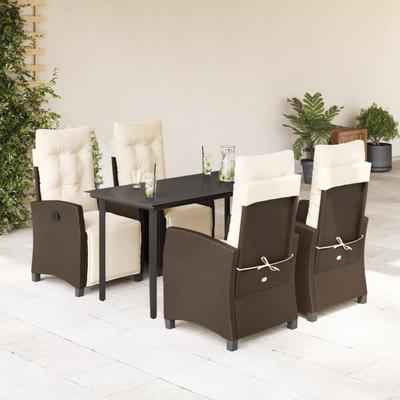 Vidaxl 5-Cz. Garden Furniture Set With Cushions, Brown, Poly Rattan