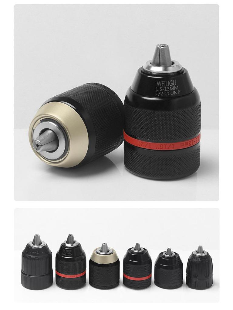 Self-Locking Ratchet Drill Chuck 1.5-13mm Quick-Change Adapter, 20/24UNF.