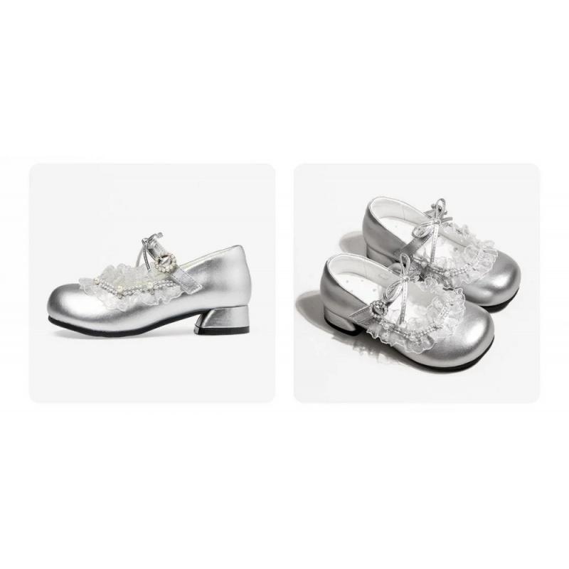 Elegant Lady Teenager Girl's Princess Footwear Korean Luxury Sequins Pearl Girl's Leather Footwear Low Heel Summer Shoes
