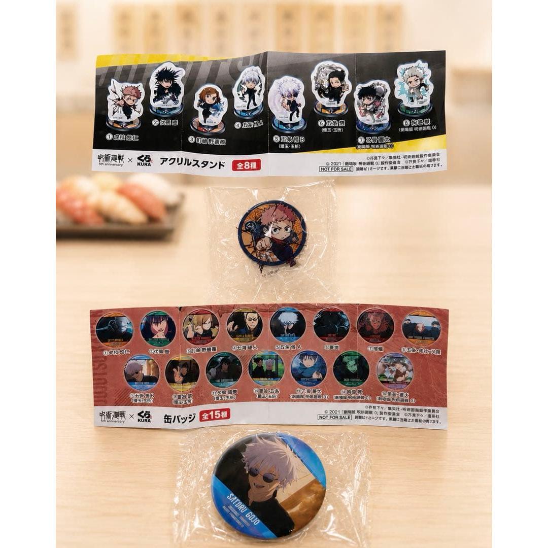 Jujutsu Kaisen Kurazushi Collaboration Bikkurapon Acrylic Stand Can Badge Set